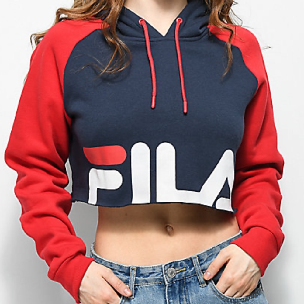 FILA Luciana Navy & Red Crop Hoodie S - Picture 1 of 6